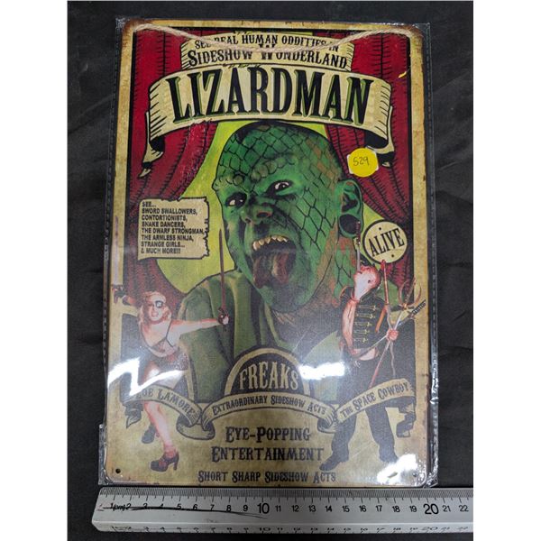 Lizard Man Tin Sign Approx. 8"x11 3/4"