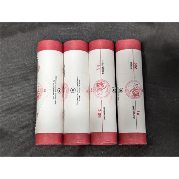 (4) BU Rolls 1 Cent Canadian 2005 No P