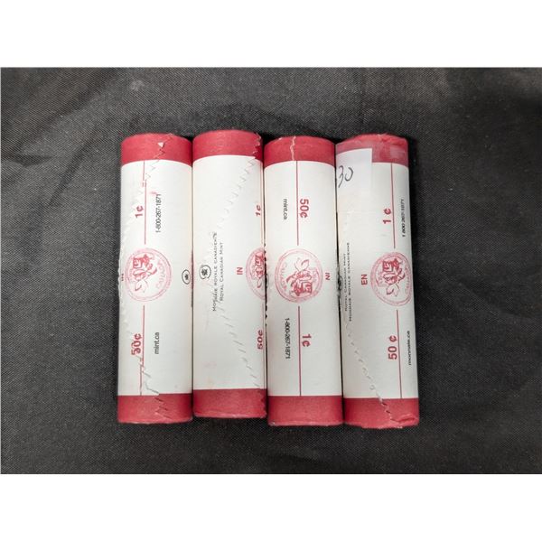 (4) BU Rolls 1 Cent Canadian 2007 Magnetic