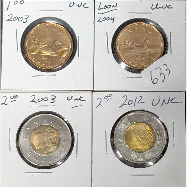 (2) BU Toonies 2003/2012 (2) UNC Loonies 2003/2004