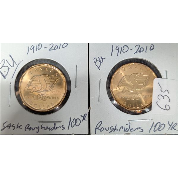 (2) BU Saskatchewan Roughriders 100yr Loonies