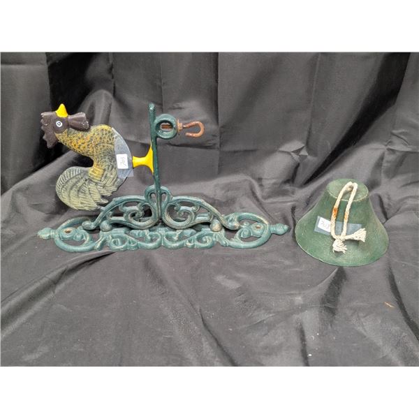 Old Iron Rooster Wall Decor W/ Bell