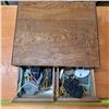 Image 1 : 2 drawer wood storage with misc electrical parts- 20" by 16" by 7"H