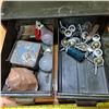 Image 2 : 2 drawer metal storage with misc parts- 19" by 14" by 6"H