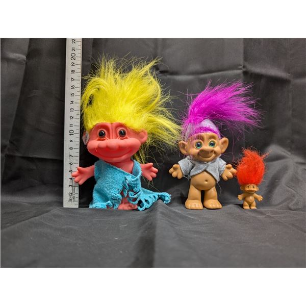 Original Vintage Trolls (One Lights Up) (2) Dolls (1) Small Pin