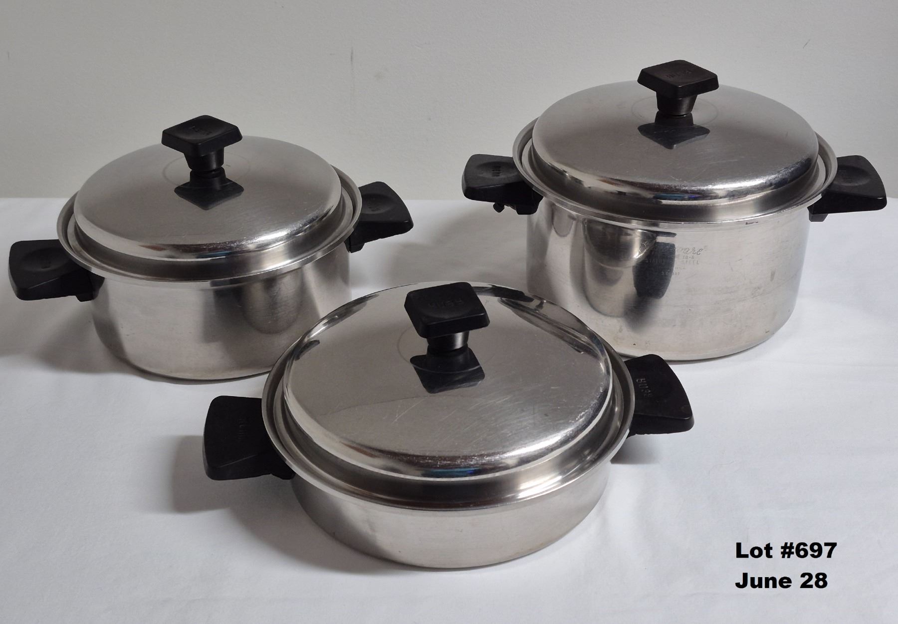 Set of 3 Rena-Ware Cooking Pots. 3 Ply Stainless Steel 18-8. Made in ...
