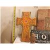 Image 2 : Home Decor Lot - 2 Hope signs, clay cross, large glass pot