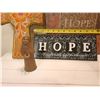 Image 5 : Home Decor Lot - 2 Hope signs, clay cross, large glass pot