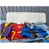 Image 1 : Marine lot - 3 life jackets, 2 bottles (1 is half) 3m Boat Restorer, rooftop wind deflector, motor s