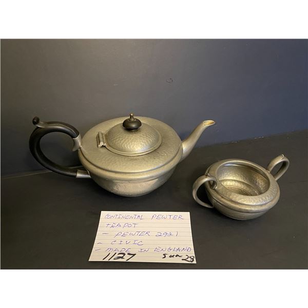Continental pewter teapot & sugar bowl -2921 - Civic - Made in England