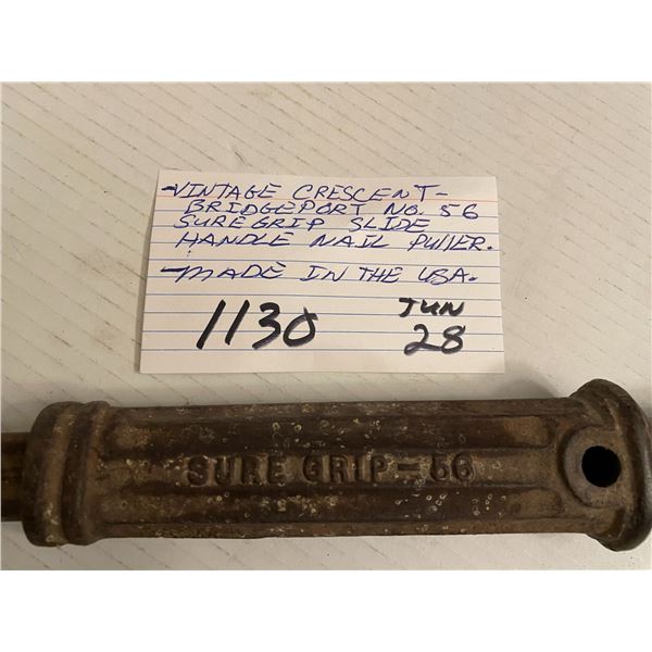 Nail puller - vintage crescent Bridgeport No. 56 - Suregrip slide Handle - made in USA