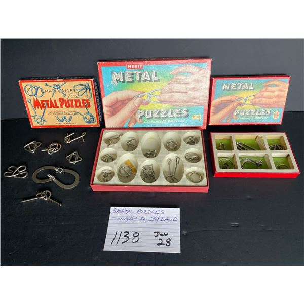 3 metal puzzles - made in England