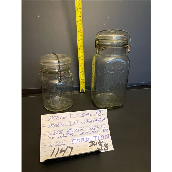 Perfect Seal jars - made in Canada - wide mouth wire sealer - Nice condition