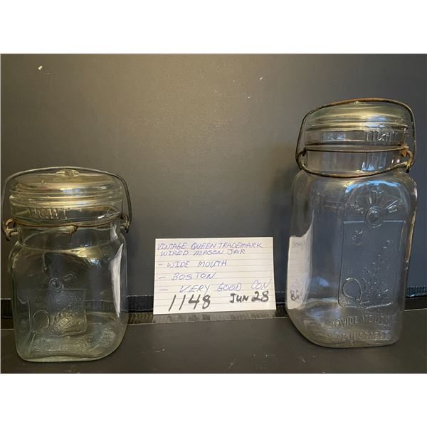 Vintage Queen trademark wired mason jar - wide mouth - Boston - Very good condition