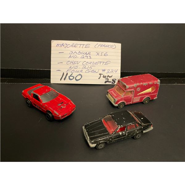 Majorette (France) - Jaguar XJ6 No. 293 - Chev Corvette No. 215 - Fourgon No. 224
