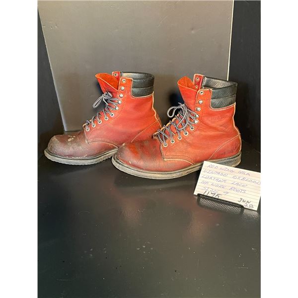 Red Wing USA- Vintage Oxblood - leather lace up work boots - sz 9