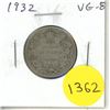 Image 1 : 1932 Silver 25 Cents. VG-8. Key Date. Mintage of 537,994.