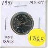 Image 1 : 1991 Caribou 25 Cents. Key Date. Mintage of 459,000. MS-64.