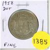 Image 1 : 1958 Dot Silver 50 Cents. F-12. Scarce.
