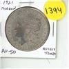 Image 1 : U.S. 1921 Morgan Silver Dollar. Philadelphia Mint. AU-50. Nicely Toned.