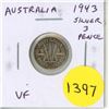 Image 1 : Australia. 1943 Silver 3 Pence. World War II issue. VF.