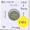 Image 1 : Great Britain. 1914 Silver 3 Pence. Sterling Silver. VF.