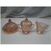 Image 1 : 3 Piece Iris's Herring Bone Depression Glass. Creamer, Suger, Butter Dish.