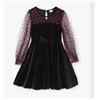 Image 1 : PatPat Girls’ Black Velvet Dress with Red Heart Pattern Mesh Sleeves (Size 3-4 Years)
