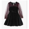 Image 1 : PatPat Girls’ Black Velvet Dress with Red Heart Pattern Mesh Sleeves (Size 9-10 Years)