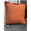 Image 1 : NK Throw Pillow, 18 x 18 Inches, Orange with Fringe Edges