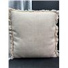 Image 1 : 18 x 18 Inch Beige Throw Pillow with Fringe Edges