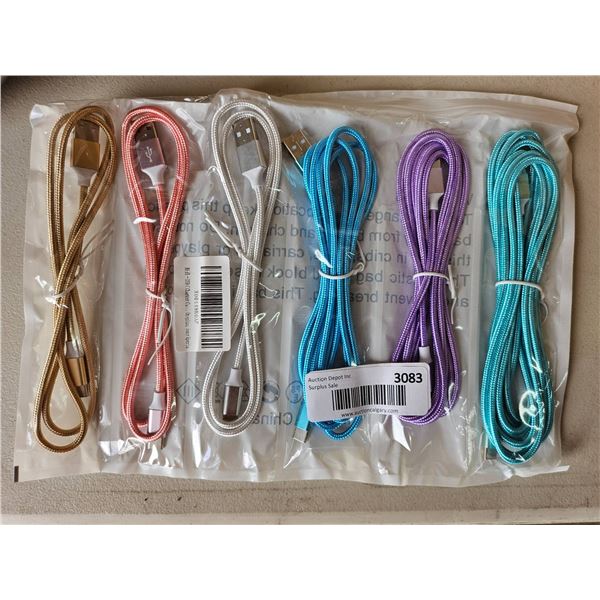 6 USB Charging Cables in Assorted Metallic Colors
