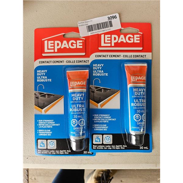 Lot of 2 LePage Heavy Duty Contact Cement 30 mL Tubes