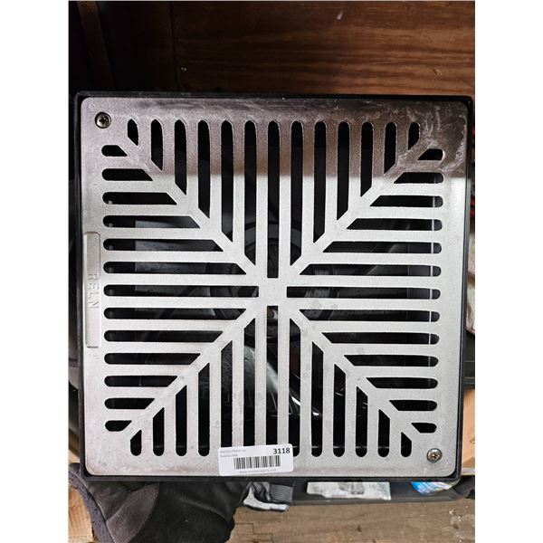 Square Drain Grate with Black Plastic Base and Outlet Opening