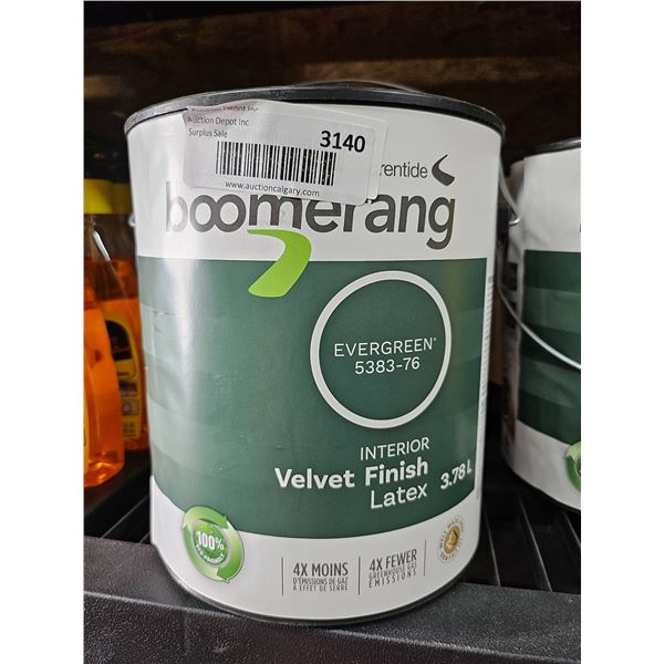 Boomerang Interior Velvet Finish Latex Paint, 3.78L, Evergreen 5383-76
