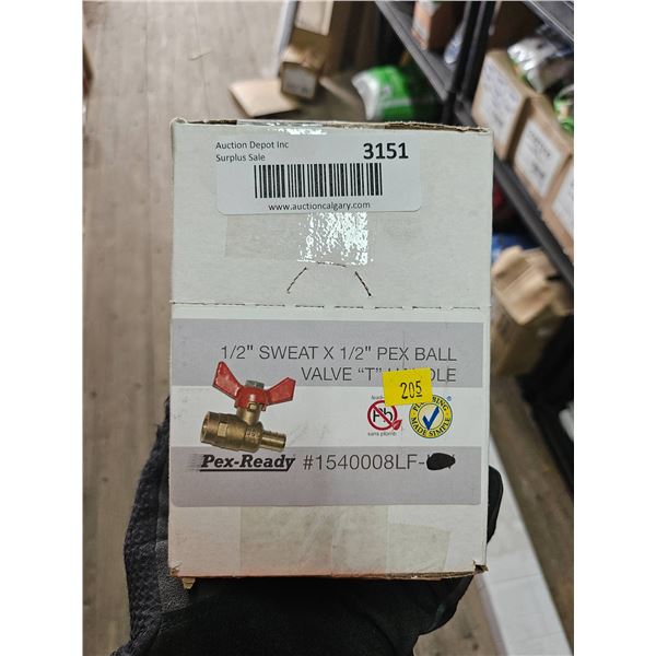 1/2 Inch Sweat x 1/2 Inch PEX Ball Valve with T-Handle, Part #1540008LF