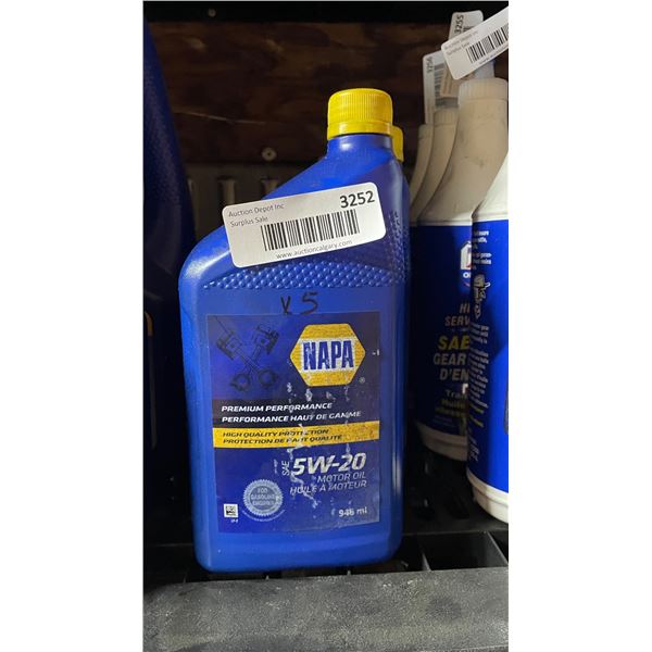 Lot of 5 NAPA Motor Oil 5W-20 946 mL Bottle