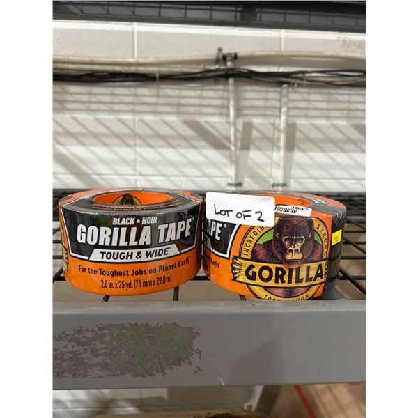 2 Gorilla Tape Rolls, Tough & Wide, 2.88 in x 25 yd Black