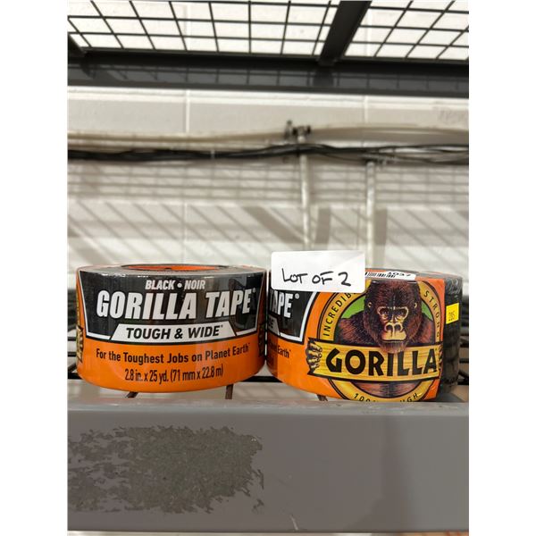 2 Gorilla Tape Rolls, Tough & Wide, 2.88 in x 25 yd Black