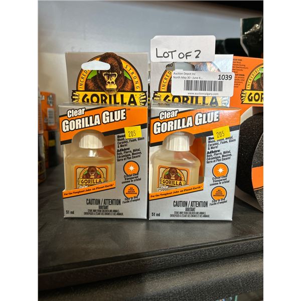 Lot of 2 Clear Gorilla Glue Adhesive Bottles, 51mL Each