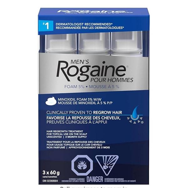 Rogaine Men’s Hair Loss & Thinning Treatment for Hair Regrowth, 5 Minoxidil Foam Extra Stre