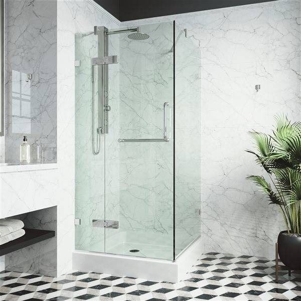 VIGO VG6011BNCL48 Clear Glass Shower Door With Brushed Nickel Finish