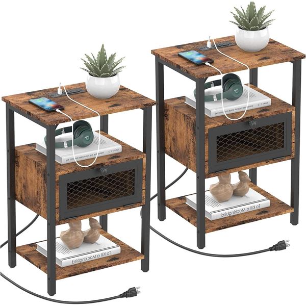 COMAYD VIYA 2 Pack Nightstand and Shelf, Industrial Brown