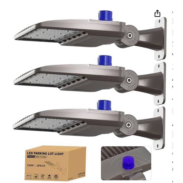LED Parking Lot Light 3 Packs, 150W LED Shoebox Light with Arm Mount,
