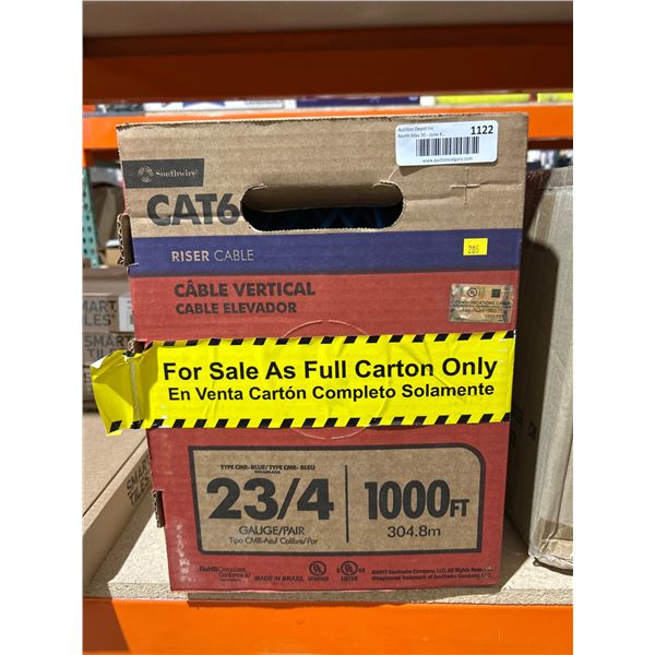 Southwire CAT6 Riser Cable, 23 AWG, 1000 ft, Type CMR, Blue