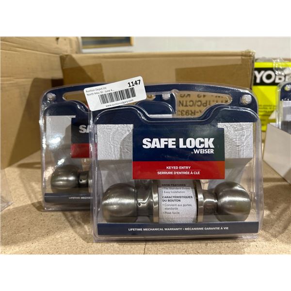 Weiser Safe Lock Keyed Entry Knobs Lot of 2 – Fits Standard Doors