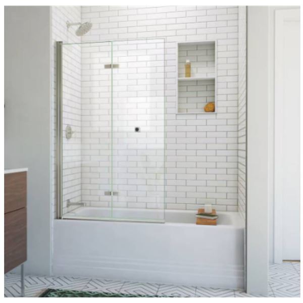 DreamLine Aqua-Q Fold 36 in. W x 58 in. H Frameless Bi-Fold Pivot Bathtub Door in Brushed Nickel & C