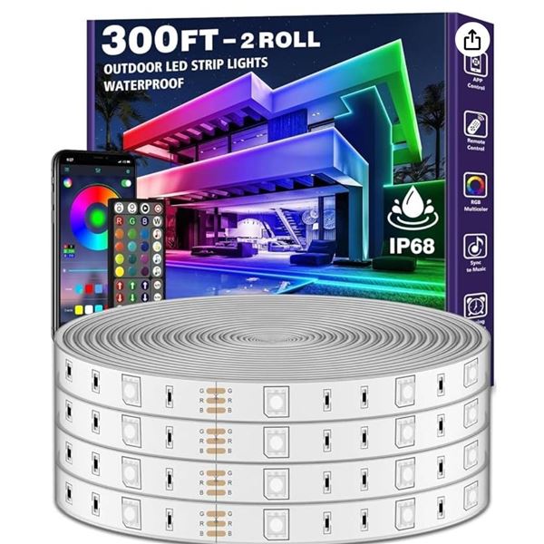 AILBTON 300ft/90m Outdoor LED Strip Lights Waterproof with self-Adhesive Back,IP68 Outside Led Light