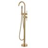 Image 1 : Freestanding Tub Filler Faucet, Floor Mount Brushed Gold Bathtub Faucet with Single Handheld Shower 