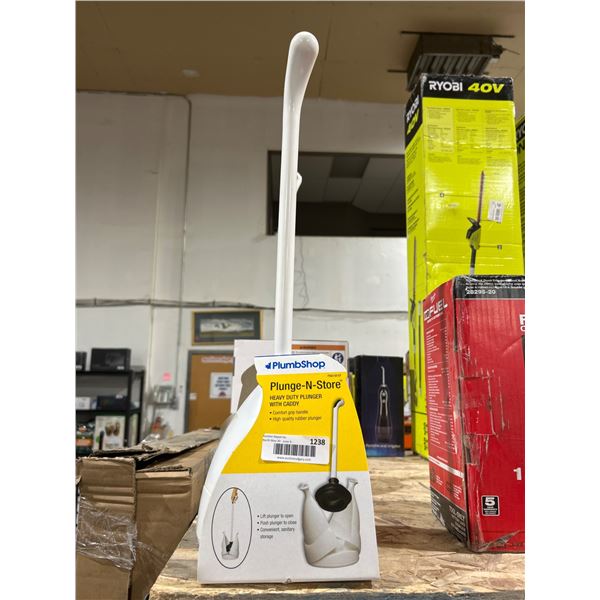 PlumbShop Plunge-N-Store Heavy Duty Plunger with Caddy PS8533